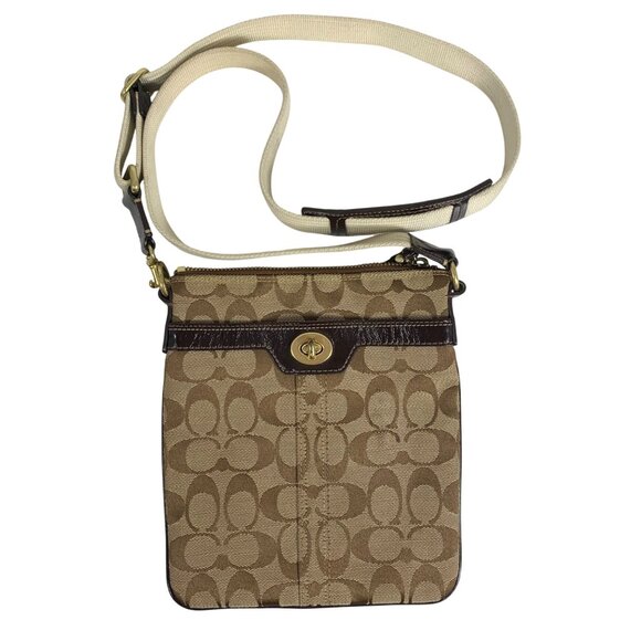 Coach Signature Jacquard Swingpack Crossbody Bag Leather Trim & Adj Strap 40666 - Picture 1 of 10